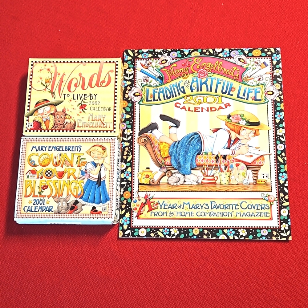 Lot of 3 Mary Englebreit calendars 2001 and 2002 NEW craft card making read